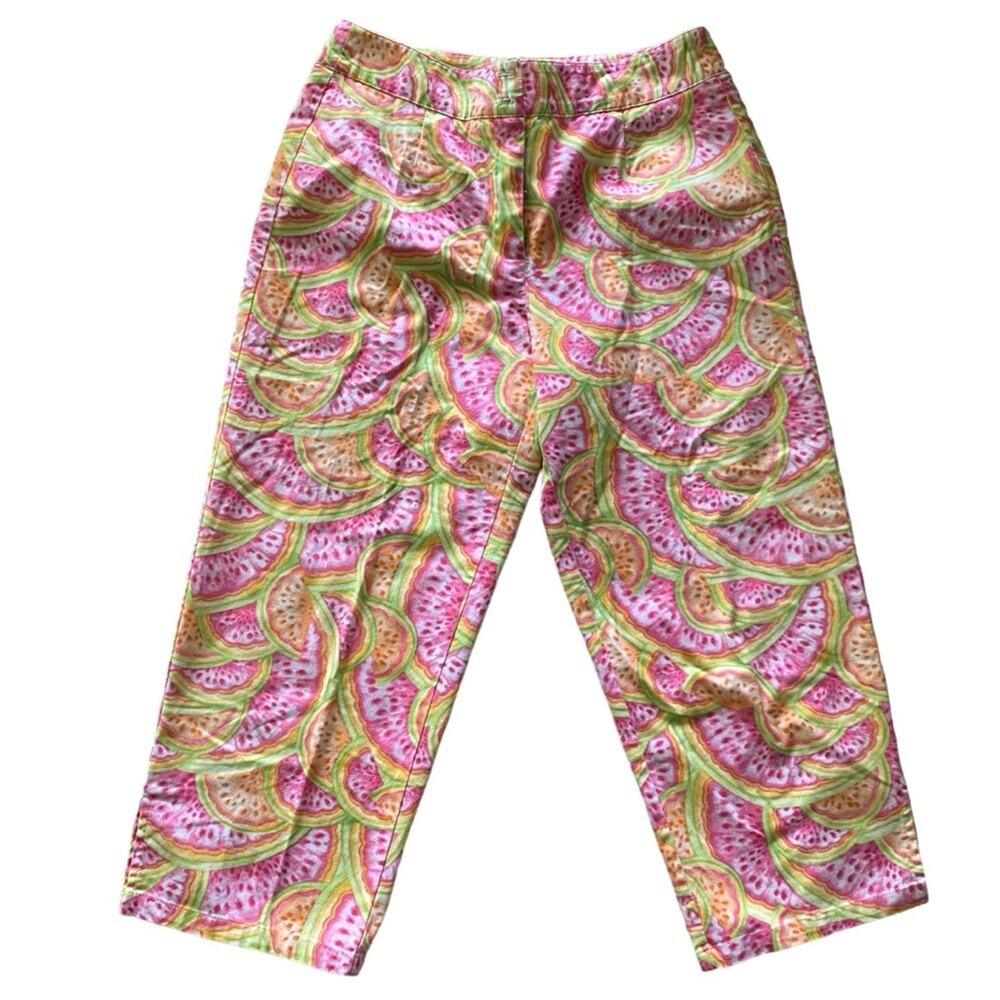 Talbots Size 10 Vintage Watermelon Fruit Print Straight Leg Crop Tropical Pants